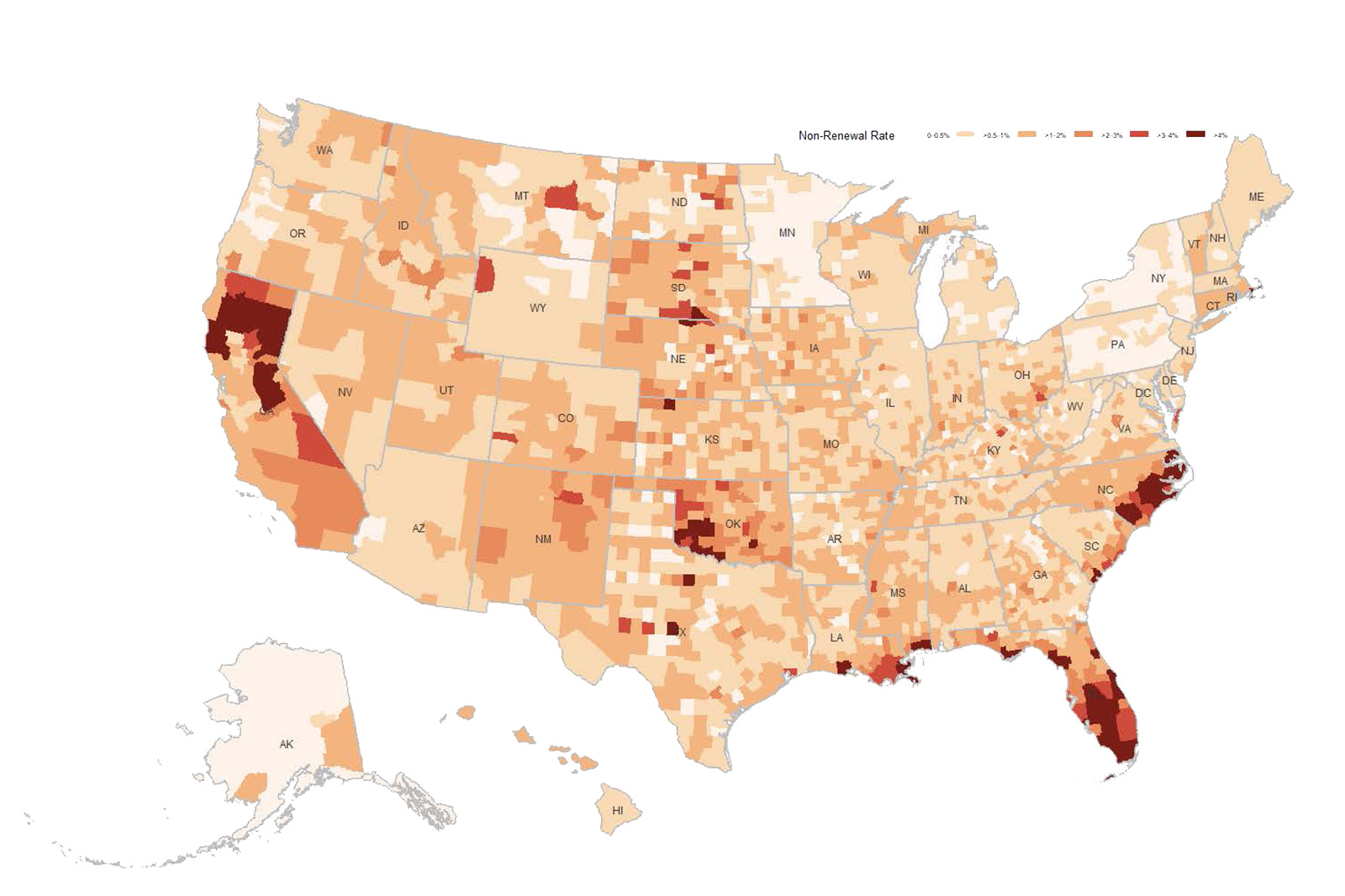 a map of the US with a heatmap overlaid