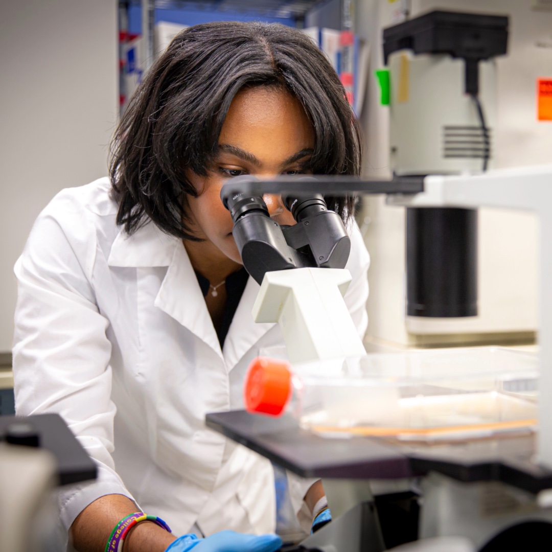 Photo of LSU Honors student Danielle Gipson working in the lab on campus