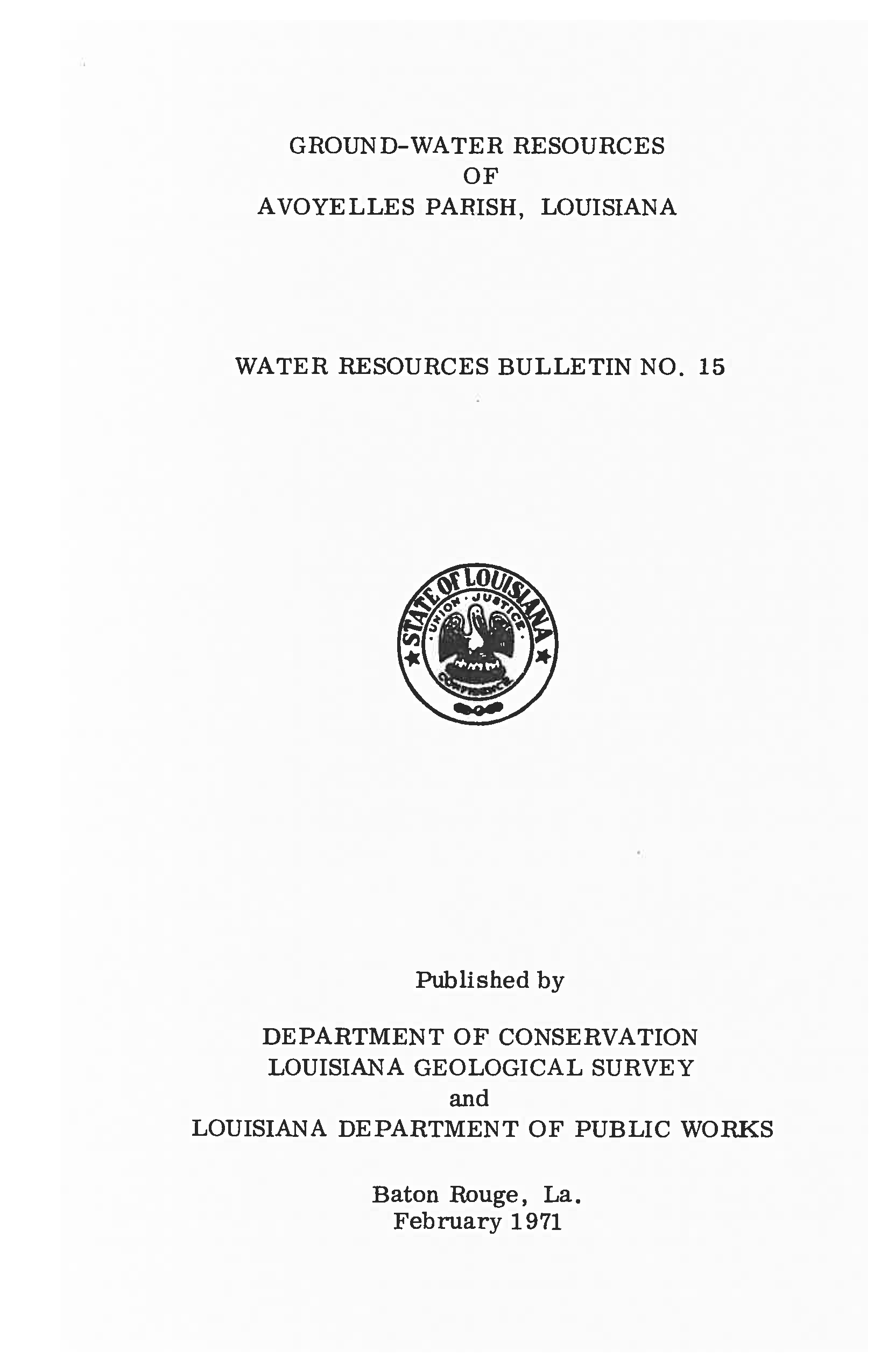 Ground Water Resources of Avoyelles Parish, Louisiana. Ground Water Resources of Avoyelles Parish, Louisiana.