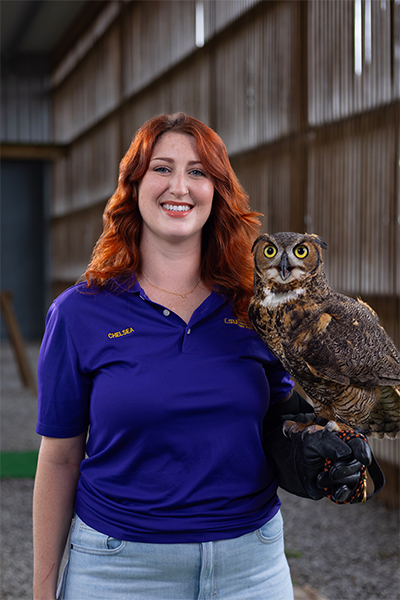 Chelsea Duplantis with Great Horned owl