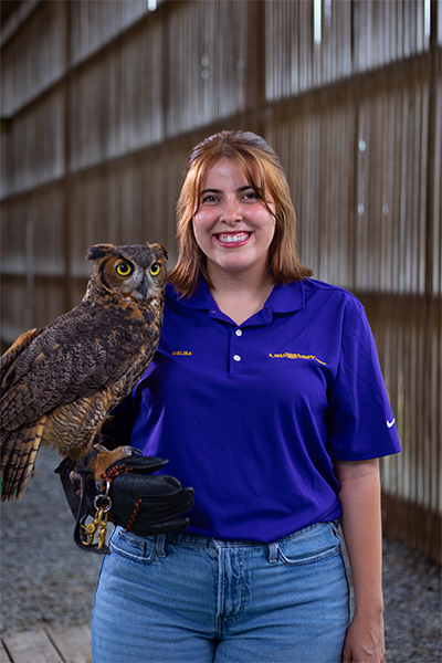 Melissa Molina with Great Horned owl